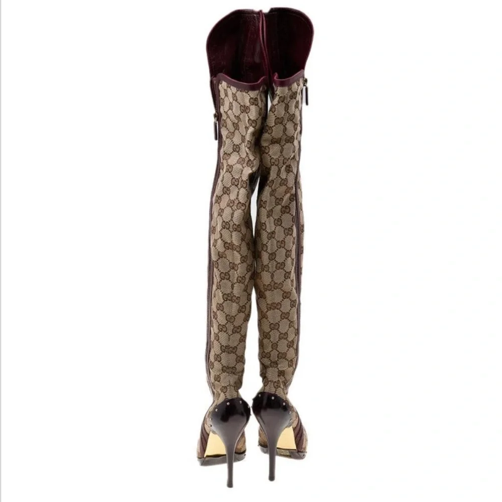 GUCCI GG Canvas TOM FORD โค๏ธ๐ Boots Size 9 **ICONIC OTK Monogram Stiletto Heels - Picture 3 of 15